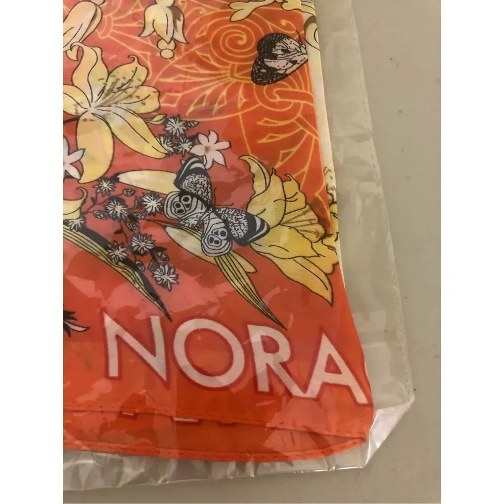 NORA Orange Floral Butterfly Square Scarf Lightweight Wrap